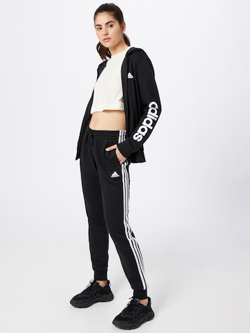 ADIDAS SPORTSWEAR Tapered Workout Pants 'Essentials French Terry 3-Stripes' in Black