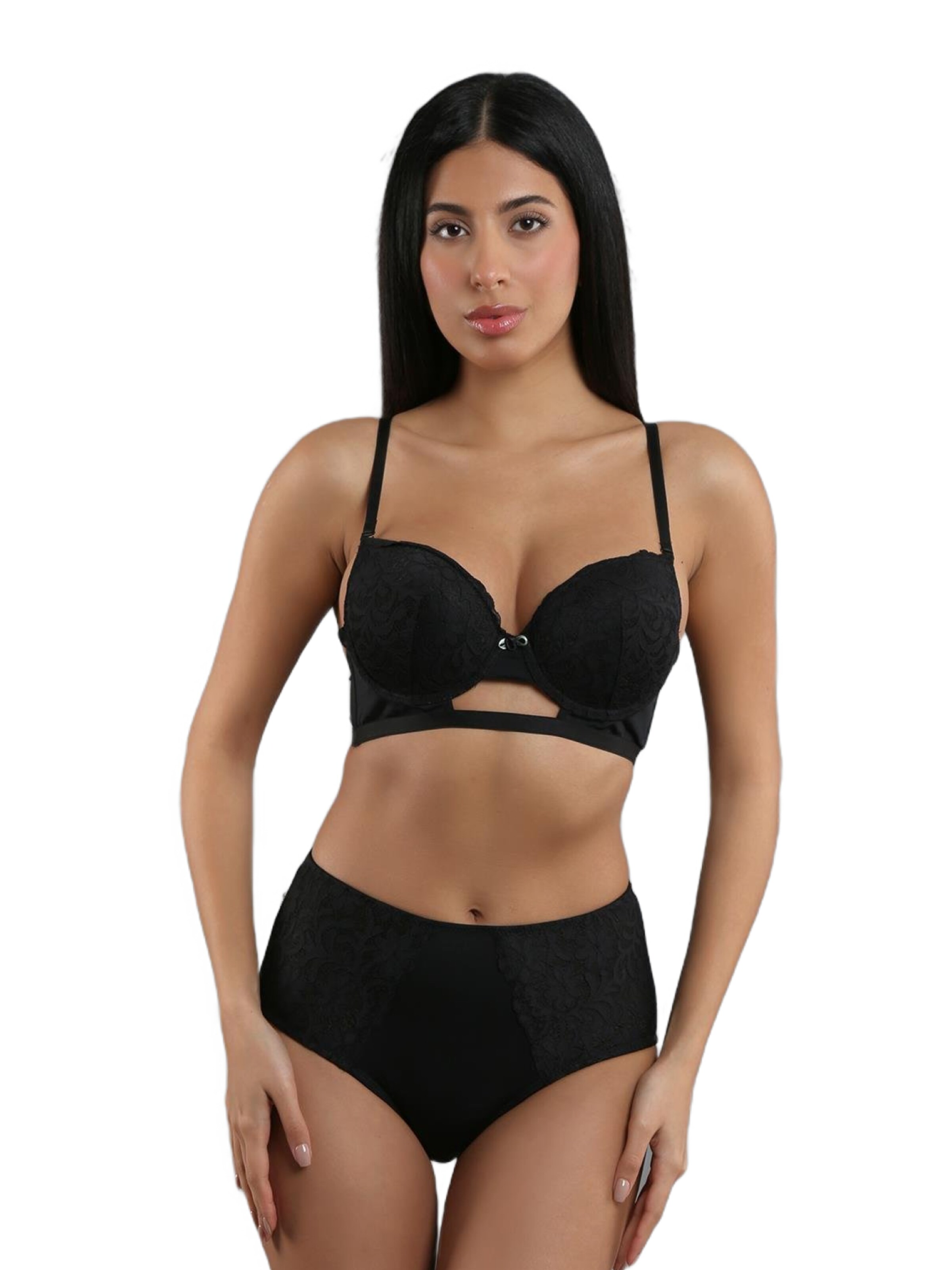 C&City T-Shirt Wäsche-Sets in Schwarz: Vorderseite