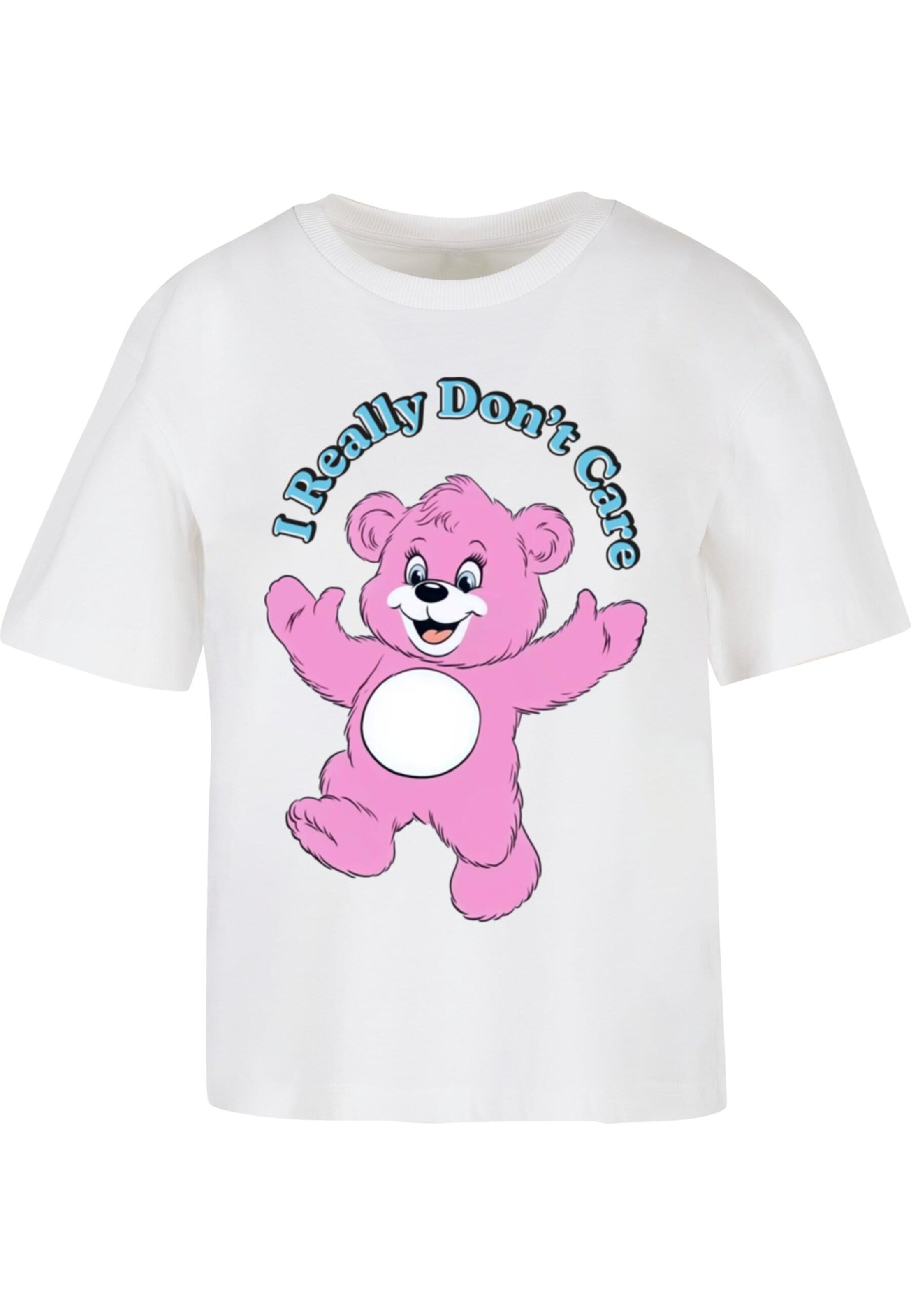 Maglietta 'Really Don't Care Pink Bear' di Miss Tee in bianco: frontale