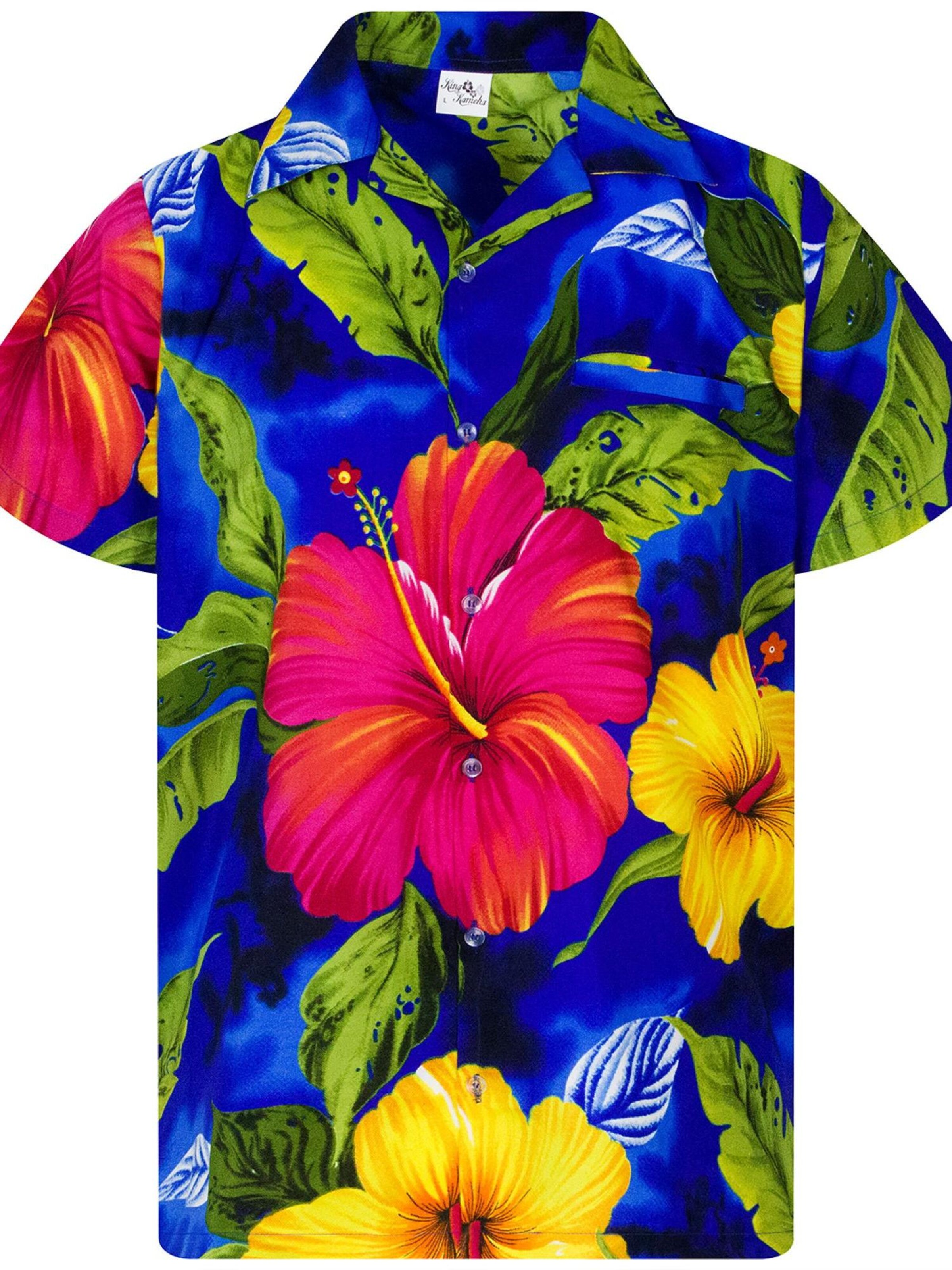 Maglietta 'Big Flower' di King Kameha in blu: frontale