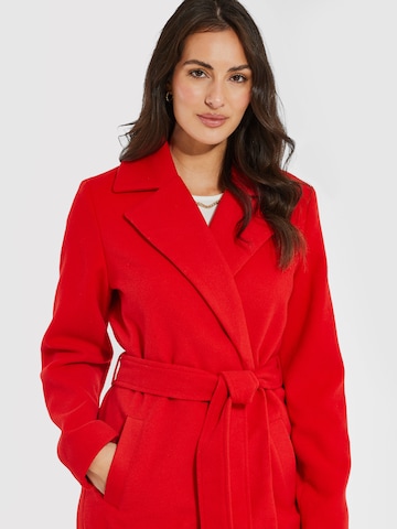 Threadbare Winter Coat 'THB Decaf Collar Belted Formal Coat' in Red: front