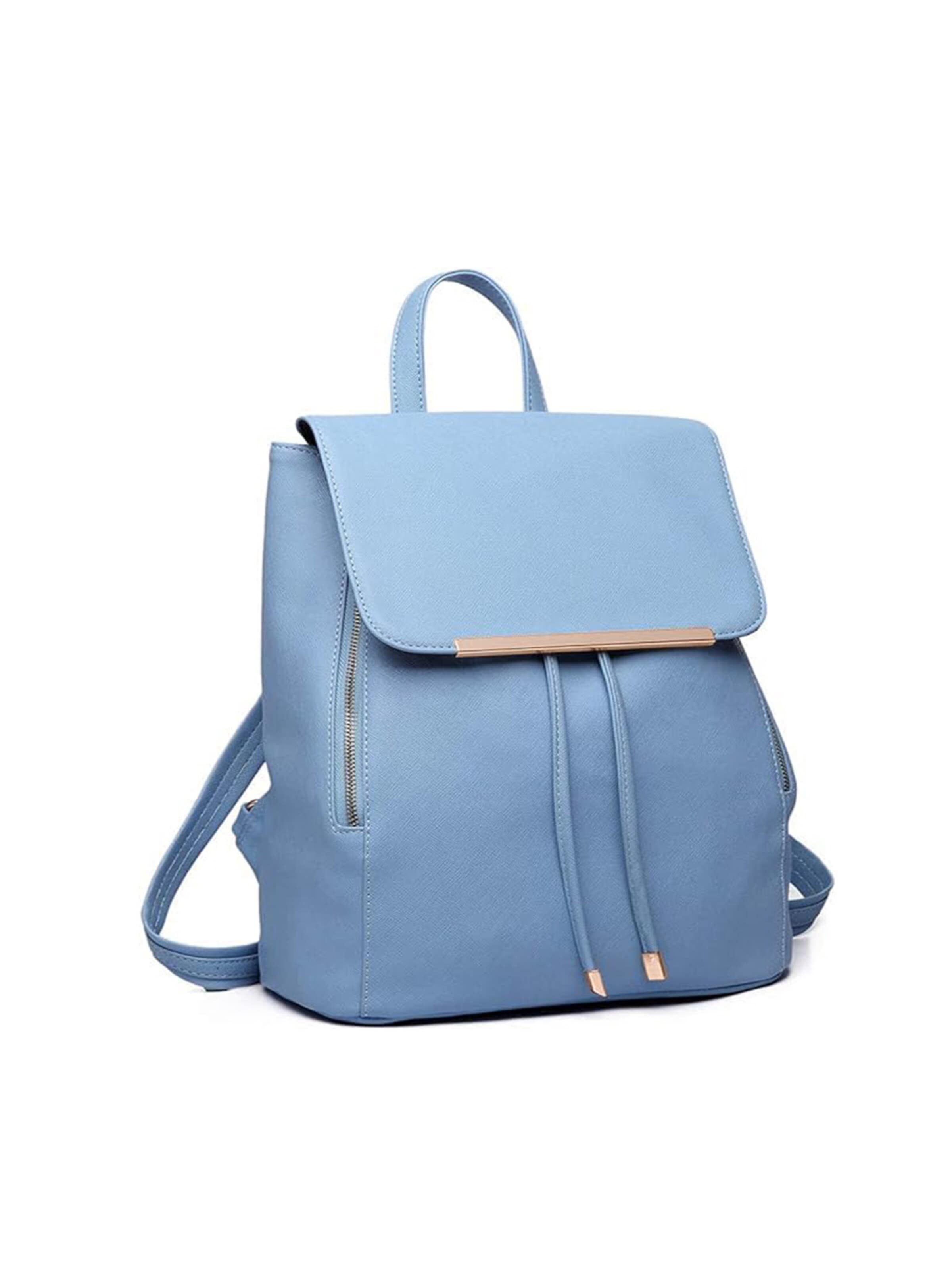Miss Lulu Rucksack 'Miss Lulu Damen Rucksack aus Synthetikkautschuk mit glatten gleichmäßigen Nähten, Wattierter Polyester-Futter, Maße 29×15×35 cm, verstellbarer Tragegurt, nutzbar als Rucksack oder Umhängetasche, viele Fächer für iPad Buch Regenschirm, ideal für  in Blau: Vorderseite