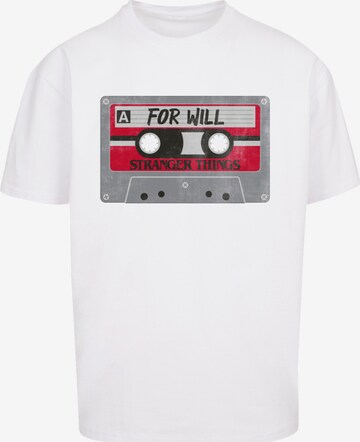 F4NT4STIC Shirt 'Stranger Things Cassette For Will Netflix TV Series' in Wit: voorkant