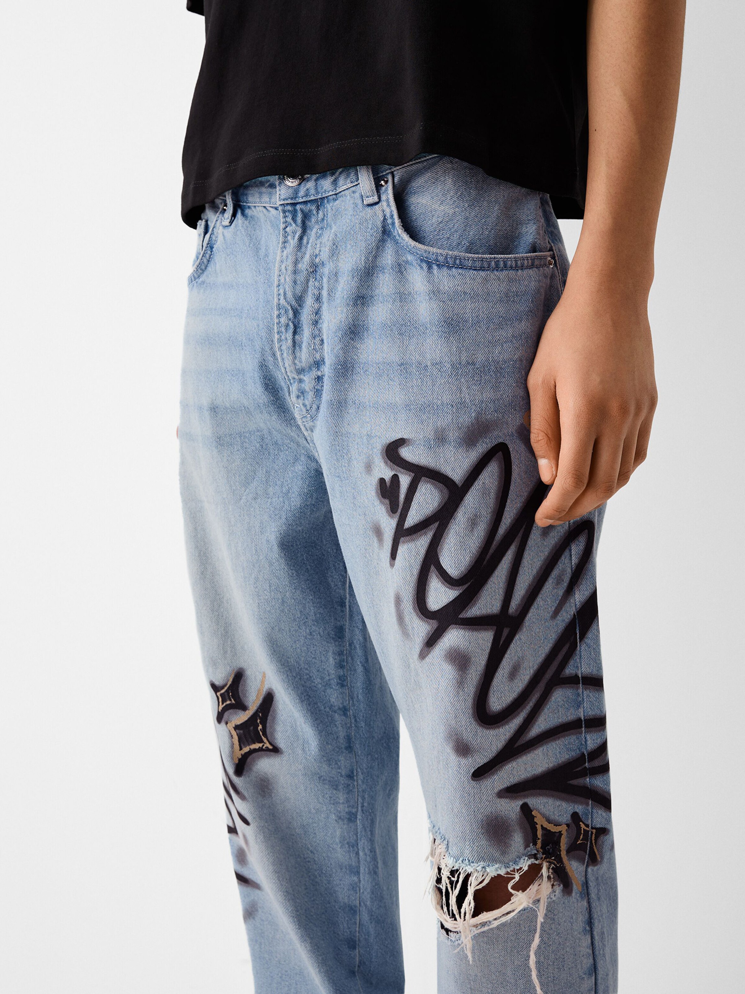 Bershka graffiti jeans sale