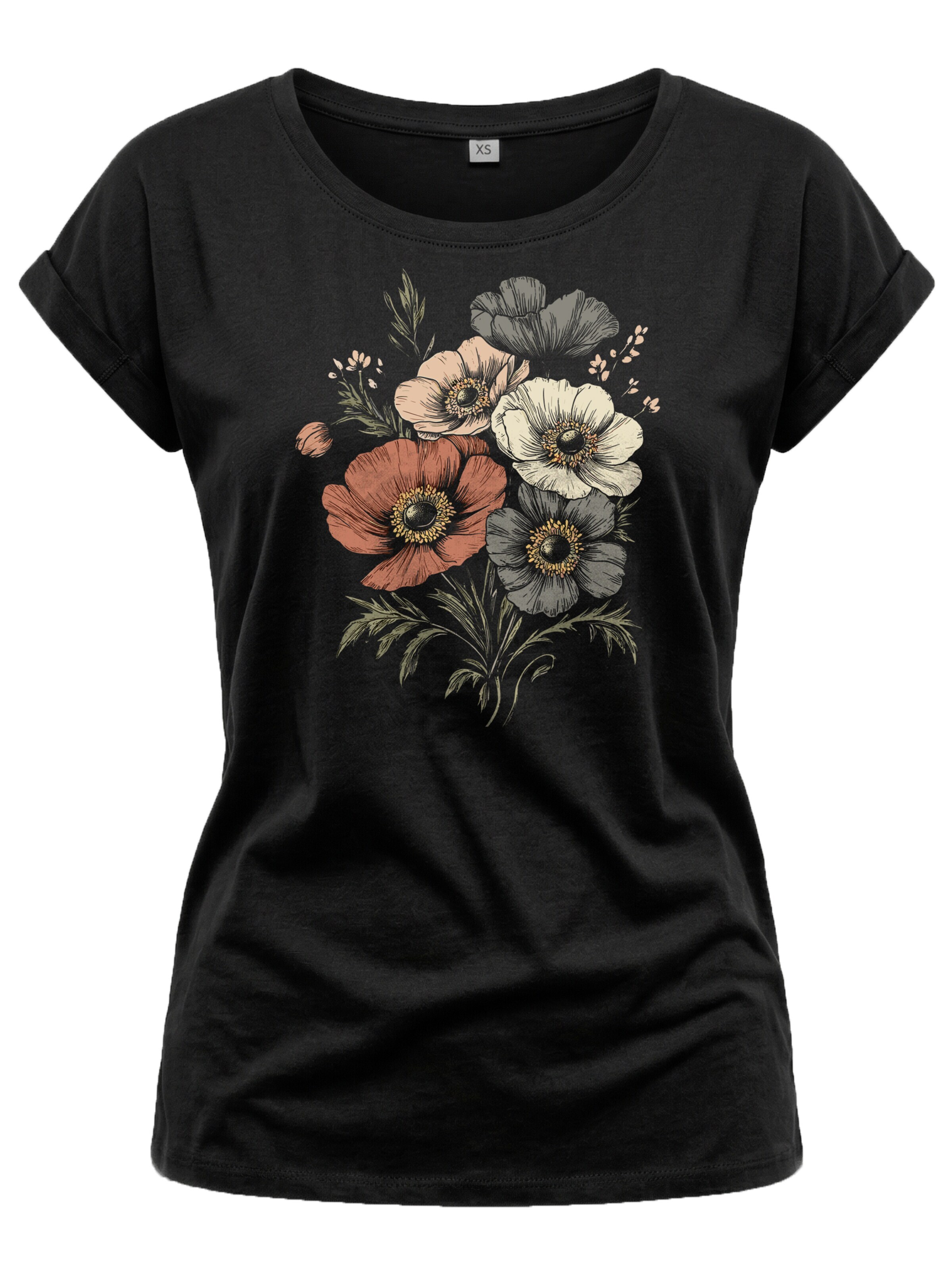 MAKAYA Shirt 'Boho Poppies' in Black: front