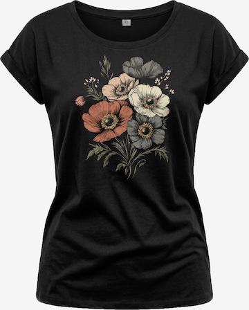 MAKAYA Shirt 'Boho Poppies' in Black: front