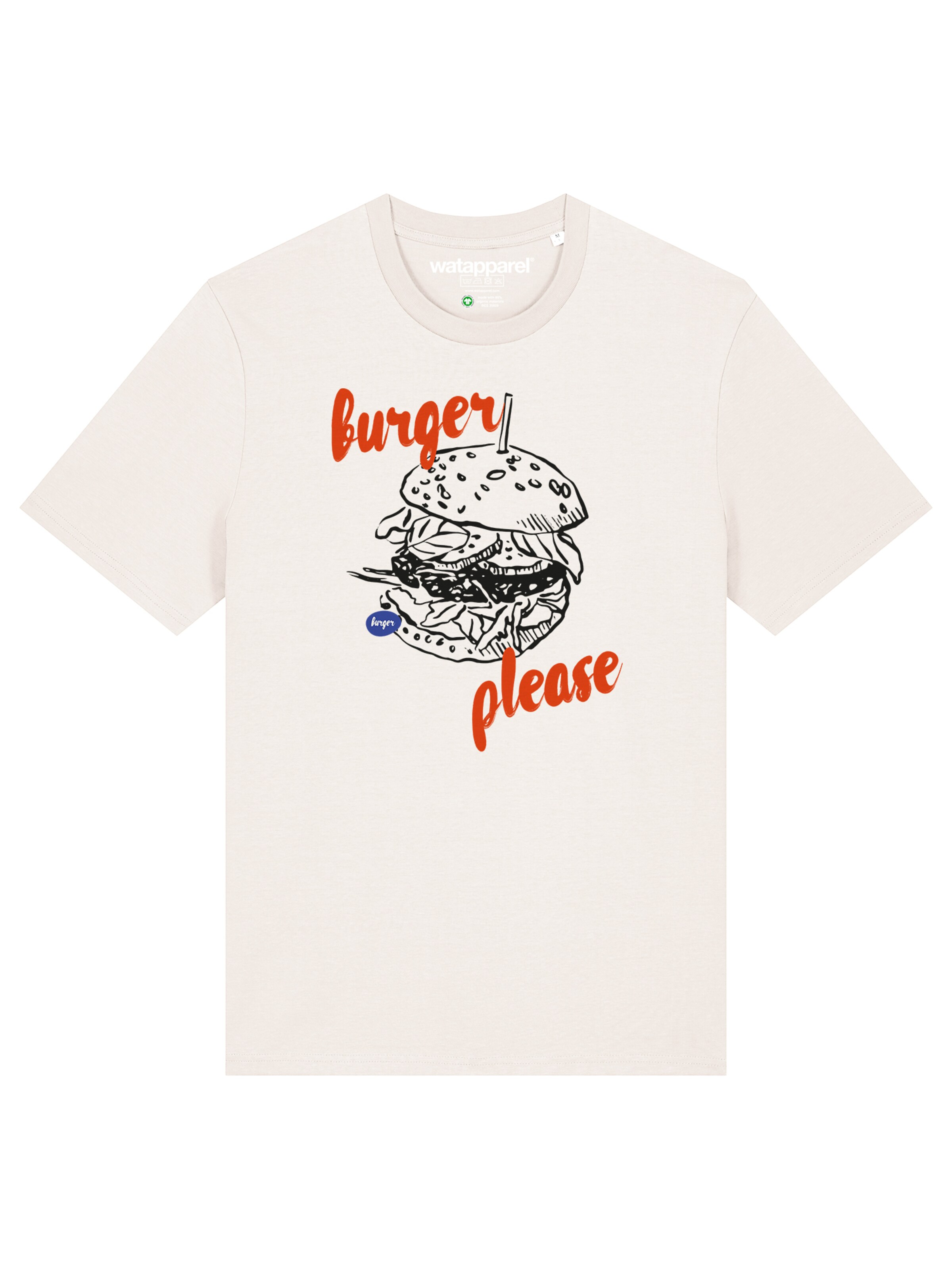 Watapparel Shirt 'Burger Please' in Wit: voorkant