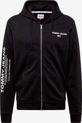 Tommy Jeans Zip-Up Hoodie in Black: front