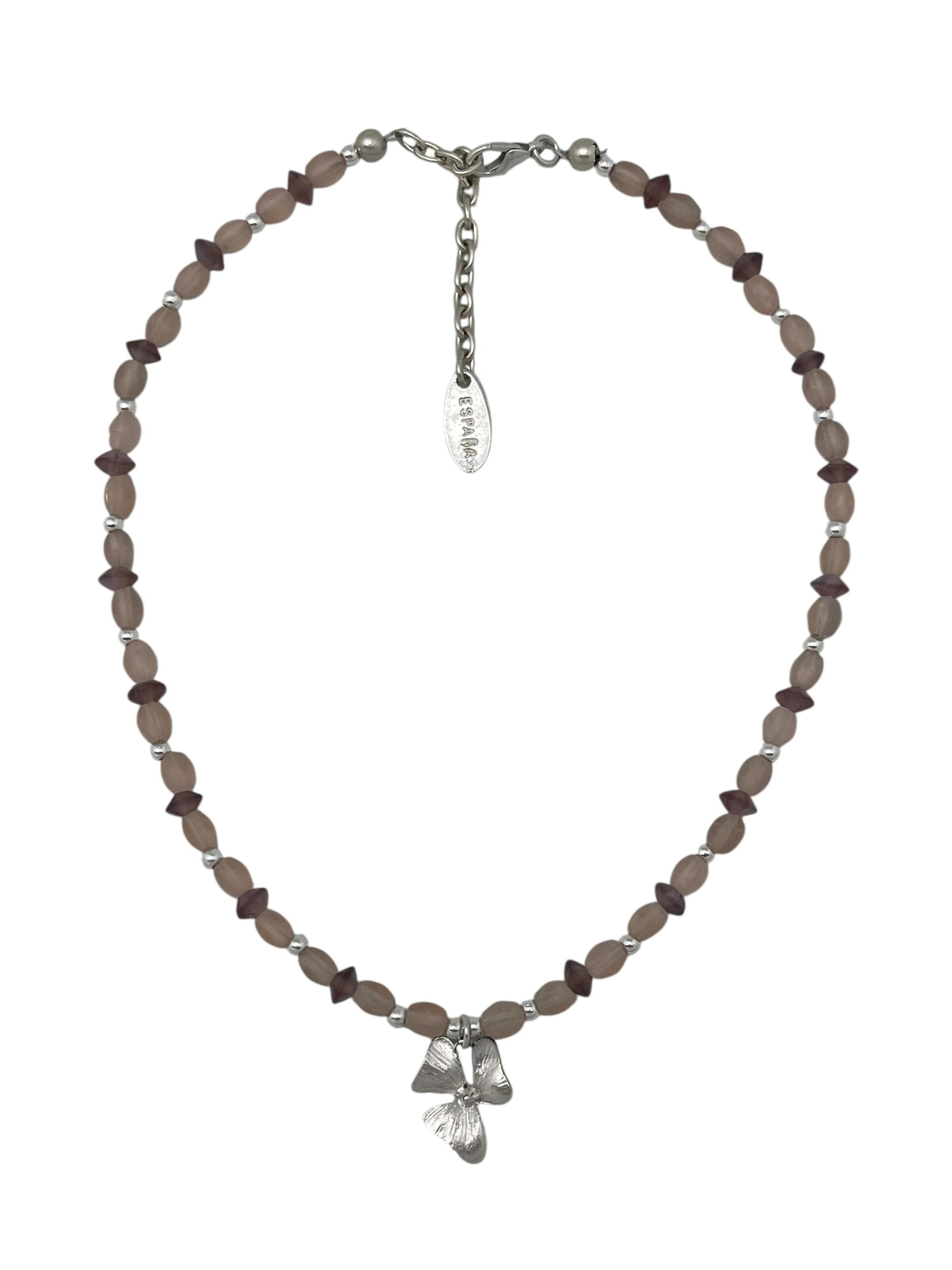 Collana 'Romantic thick necklace with crystal flower, silver, 10µ and roses' di Gloria Mago in rosa: frontale