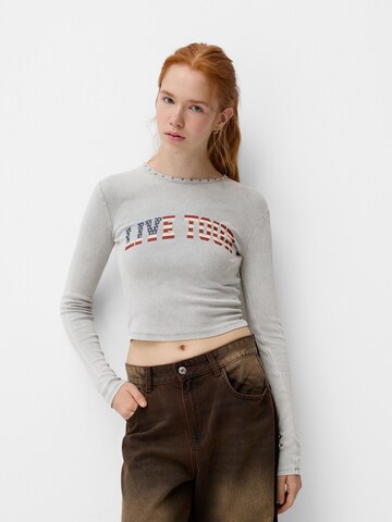 Bershka Shirt 'LIVE TOUR' in Grey: front