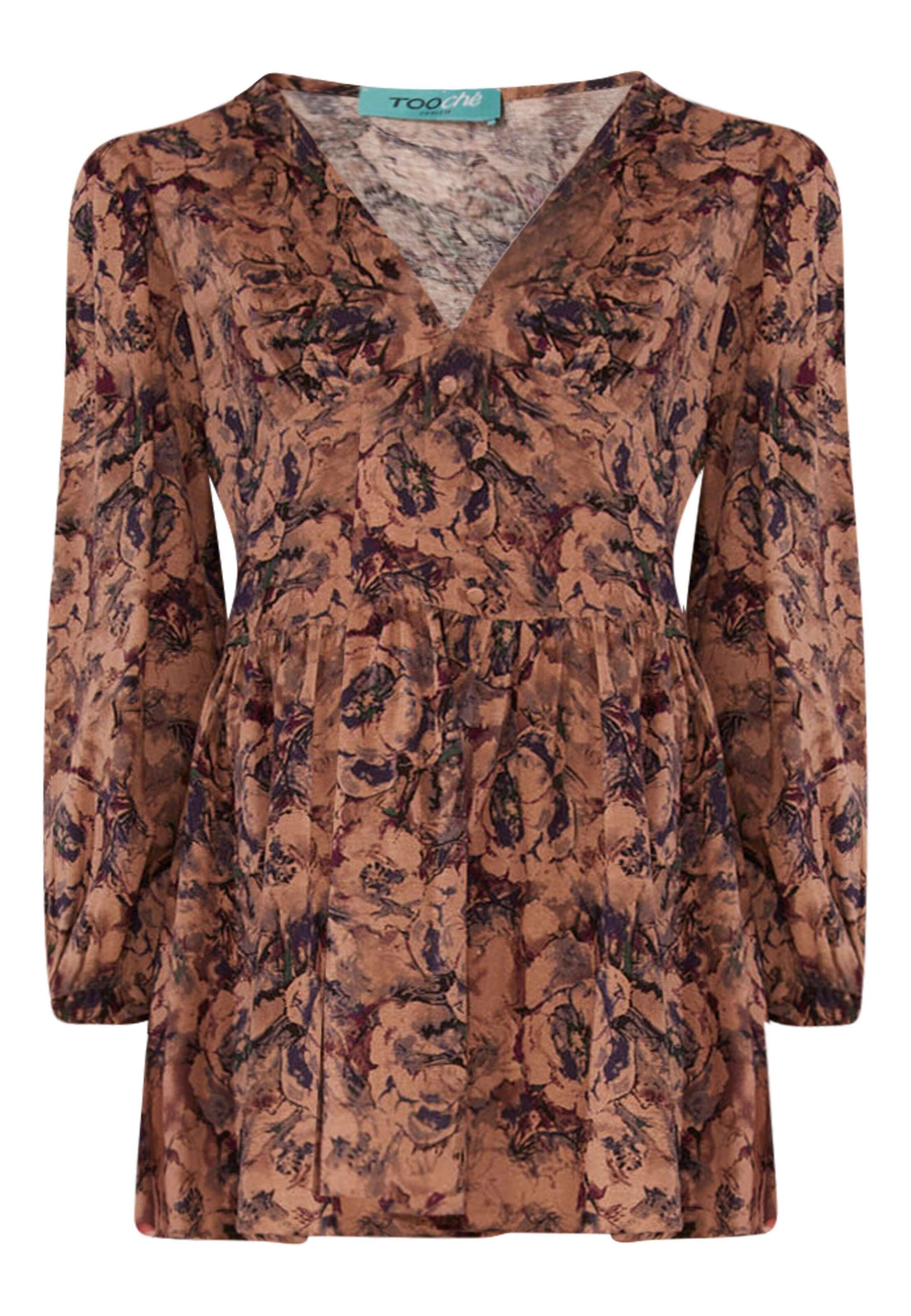 TOOche Blousejurk 'Autumn Flowers' in Bruin: voorkant