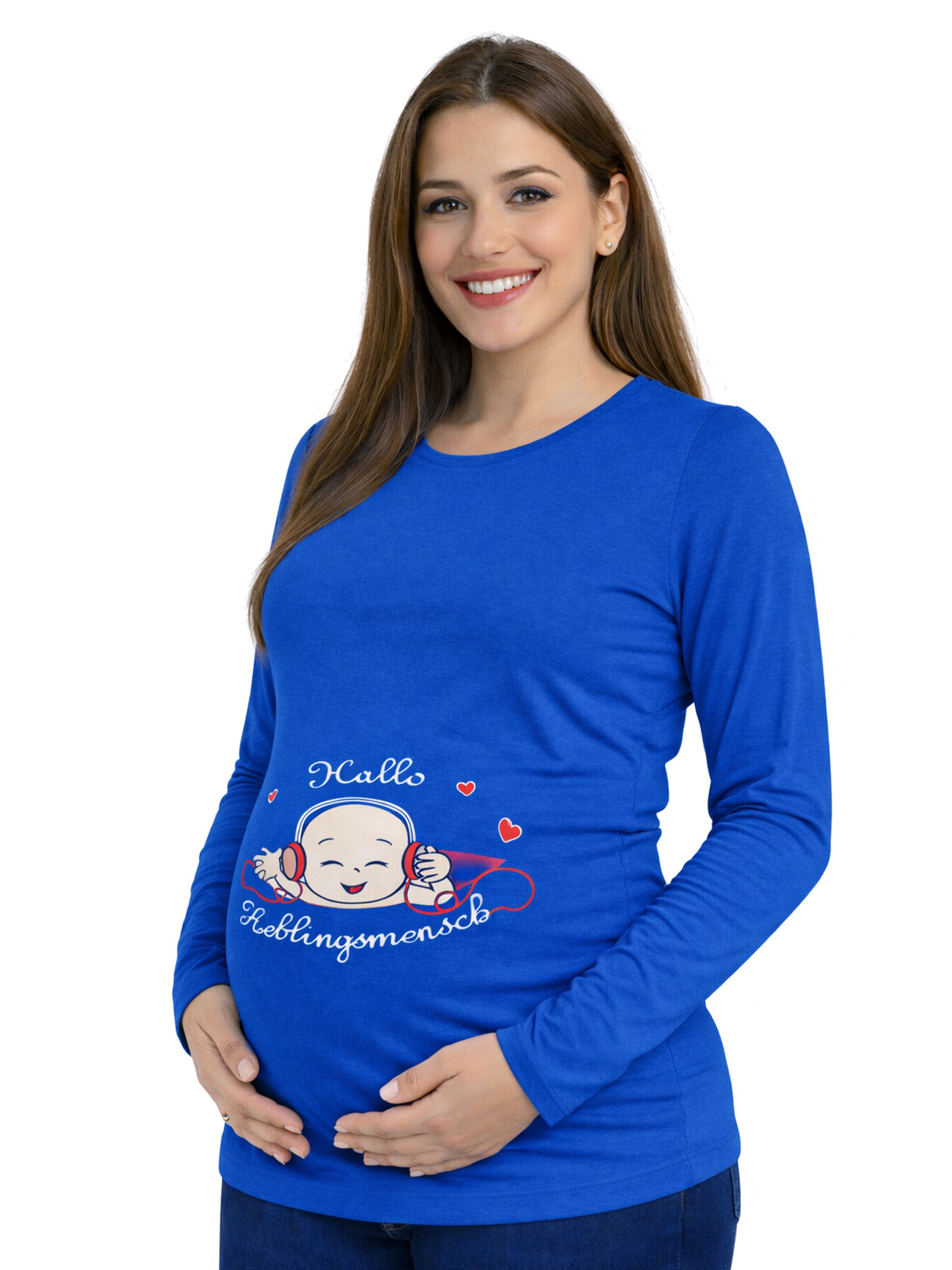 M.M.C. Shirt 'Hallo Lieblingsmensch Umstandslangarmshirt' in Blue: front