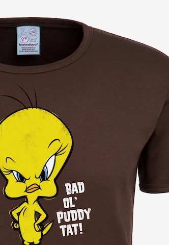 LOGOSHIRT T-Shirt 'Looney Tunes – Tweety' in Braun