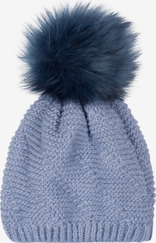 styleBREAKER Mütze 'Einfarbige Strick Bommelmütze mit Thermo-Fleece' in Blau: Vorderseite