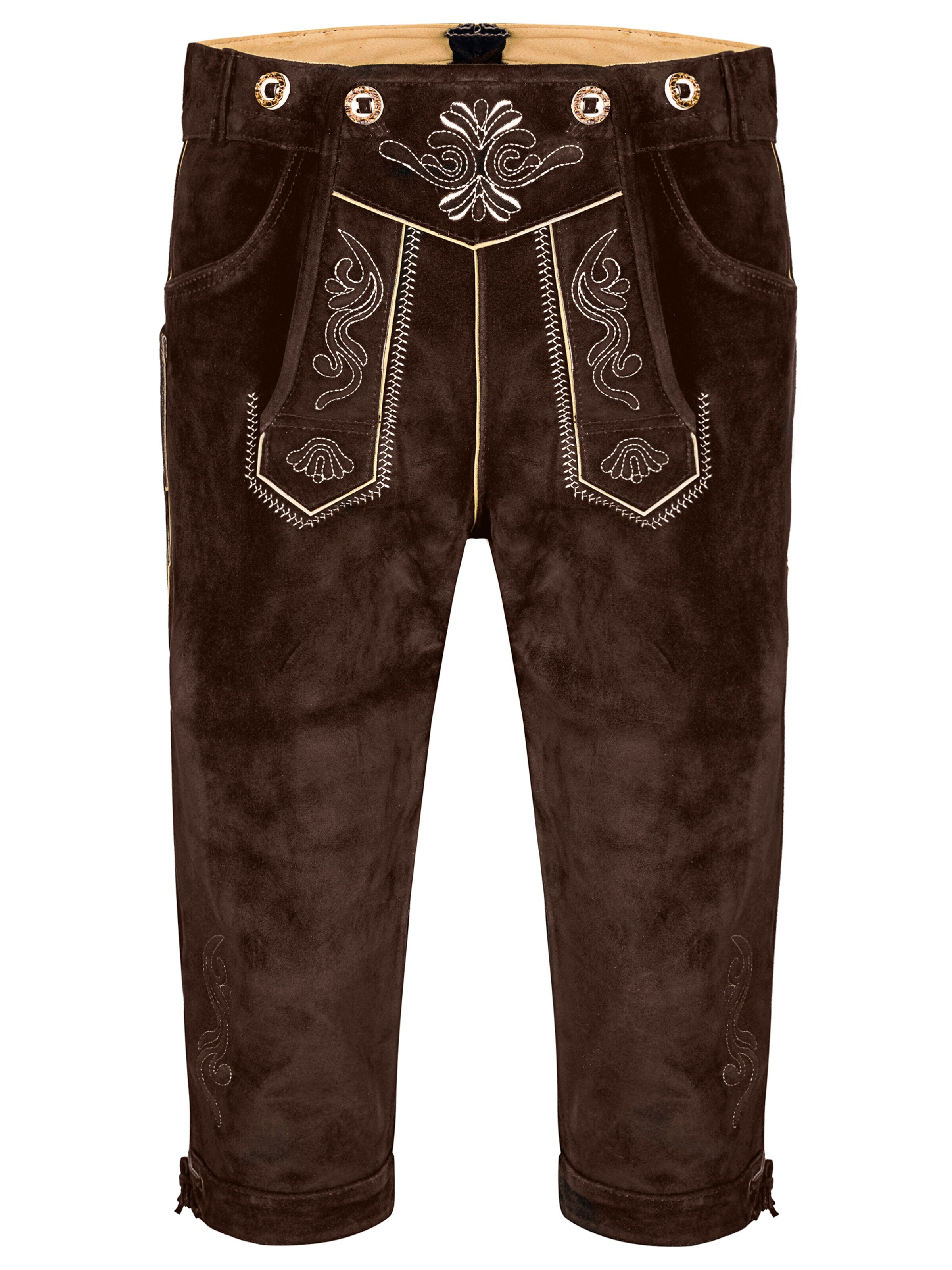 Almbock Skinny Trachtenhose 'Trachtenhose Lederhose Kniebund dunkelbraun'‌‌‌‌‌‌‌ in Braun