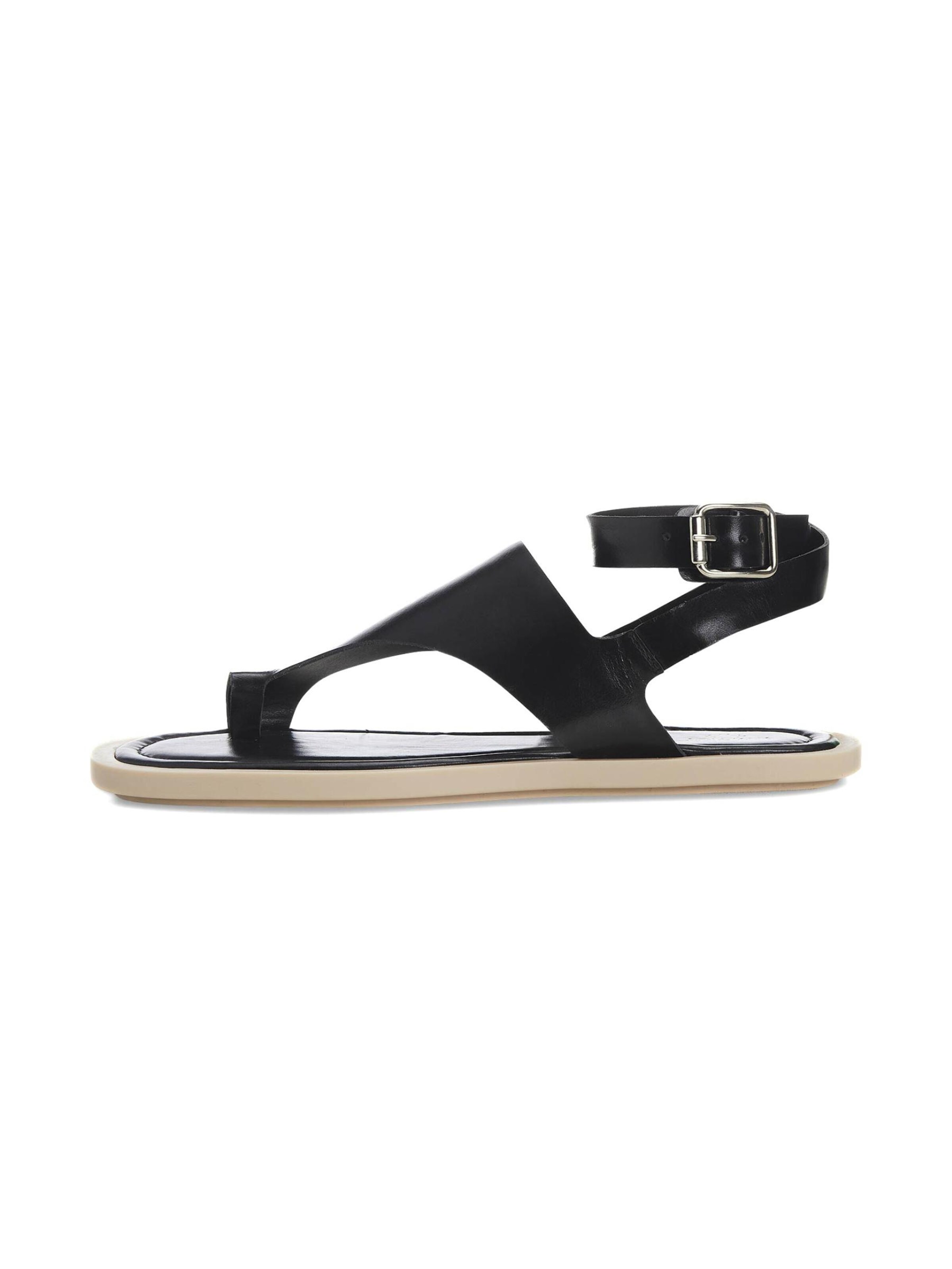 Tongs 'Sandales Cuir Femme Bague Orteil Noir' Mangara Atelier en noir : devant