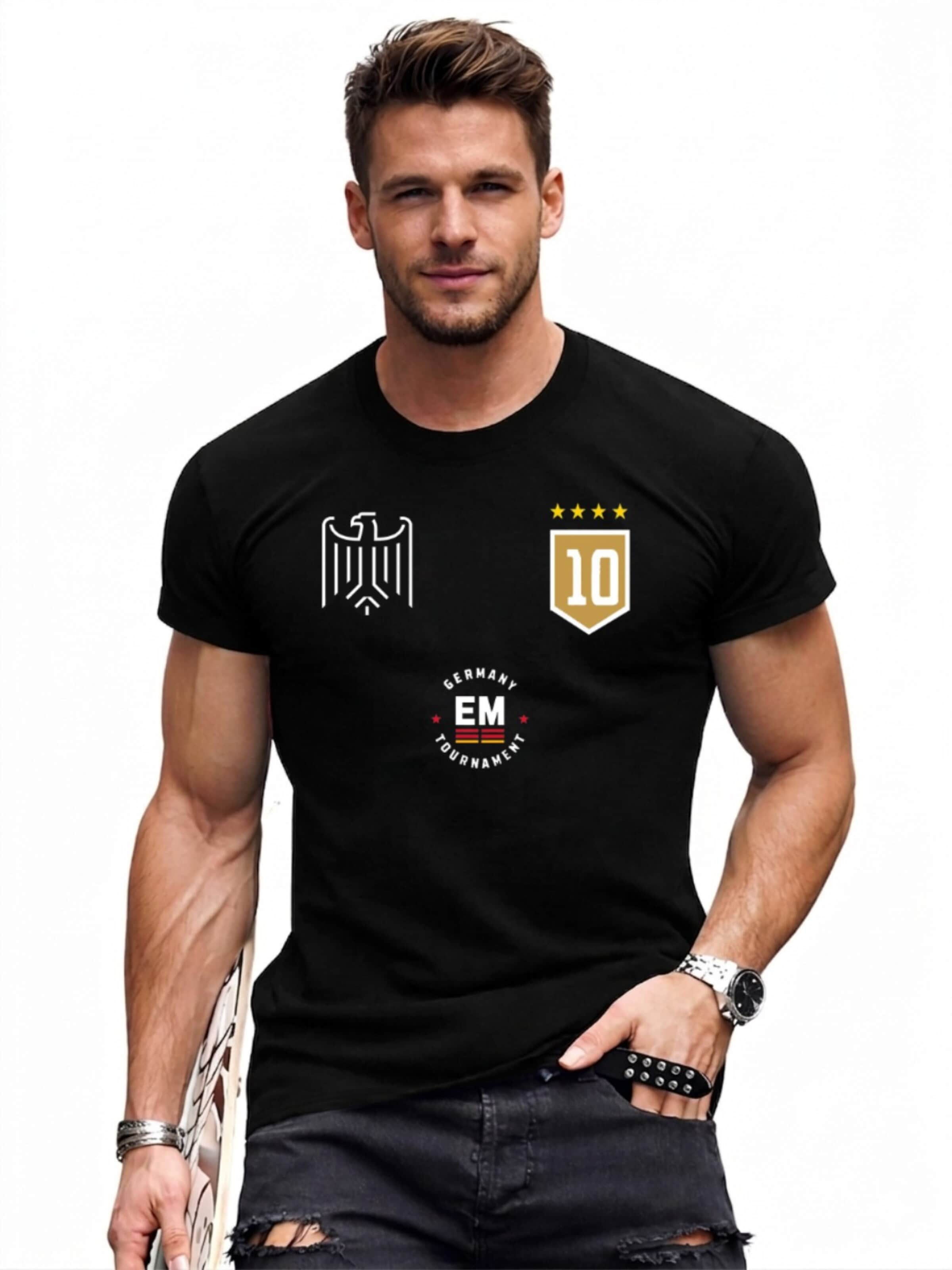 RMK Shirt 'Trikot Fan Fußball Deutschland Europameisterschaft EM 2024'‌‌‌‌‌‌‌‌ in Schwarz: Vorderseite