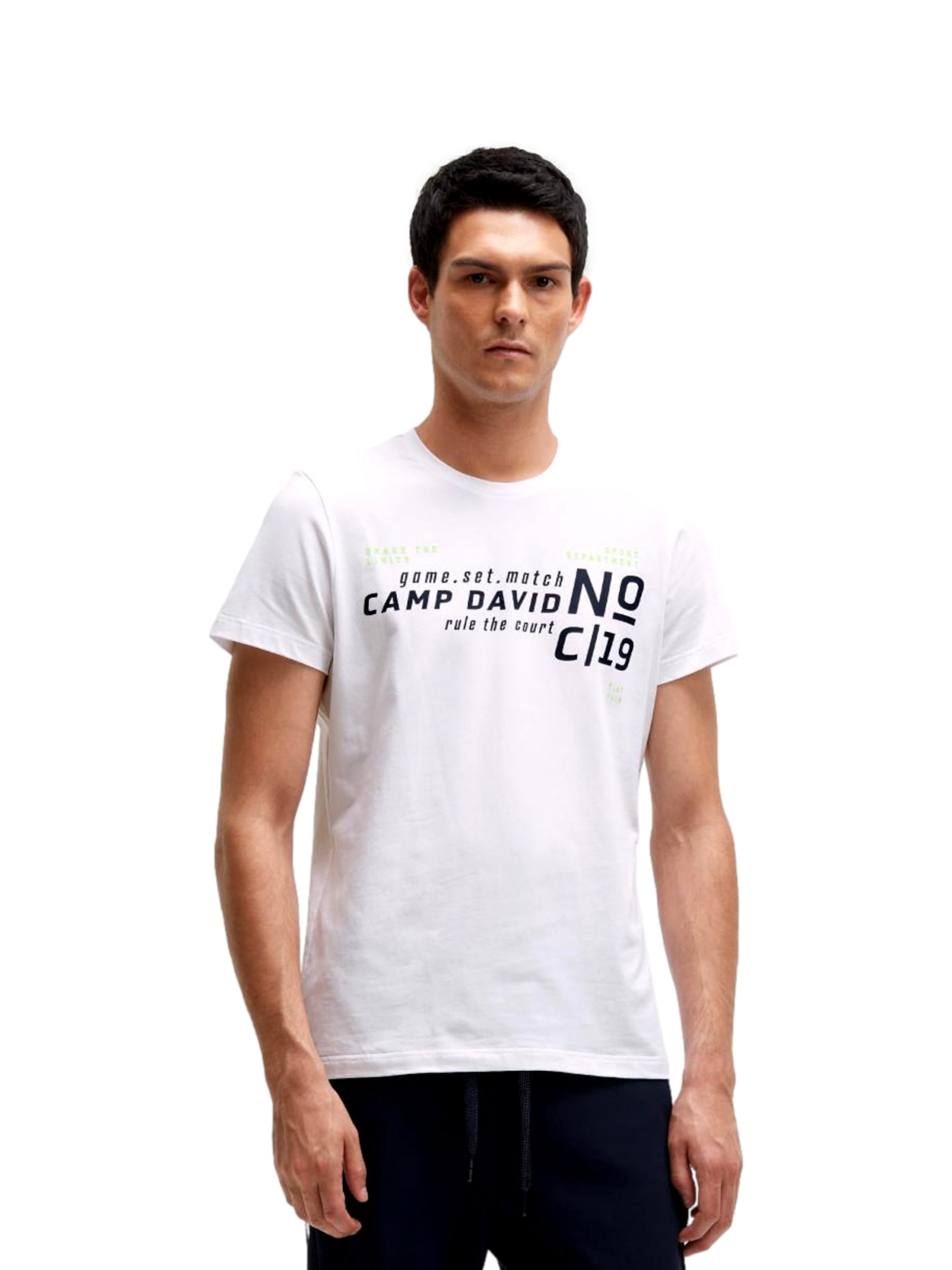 T-Shirt 'Game.Set.Match' CAMP DAVID en blanc : devant