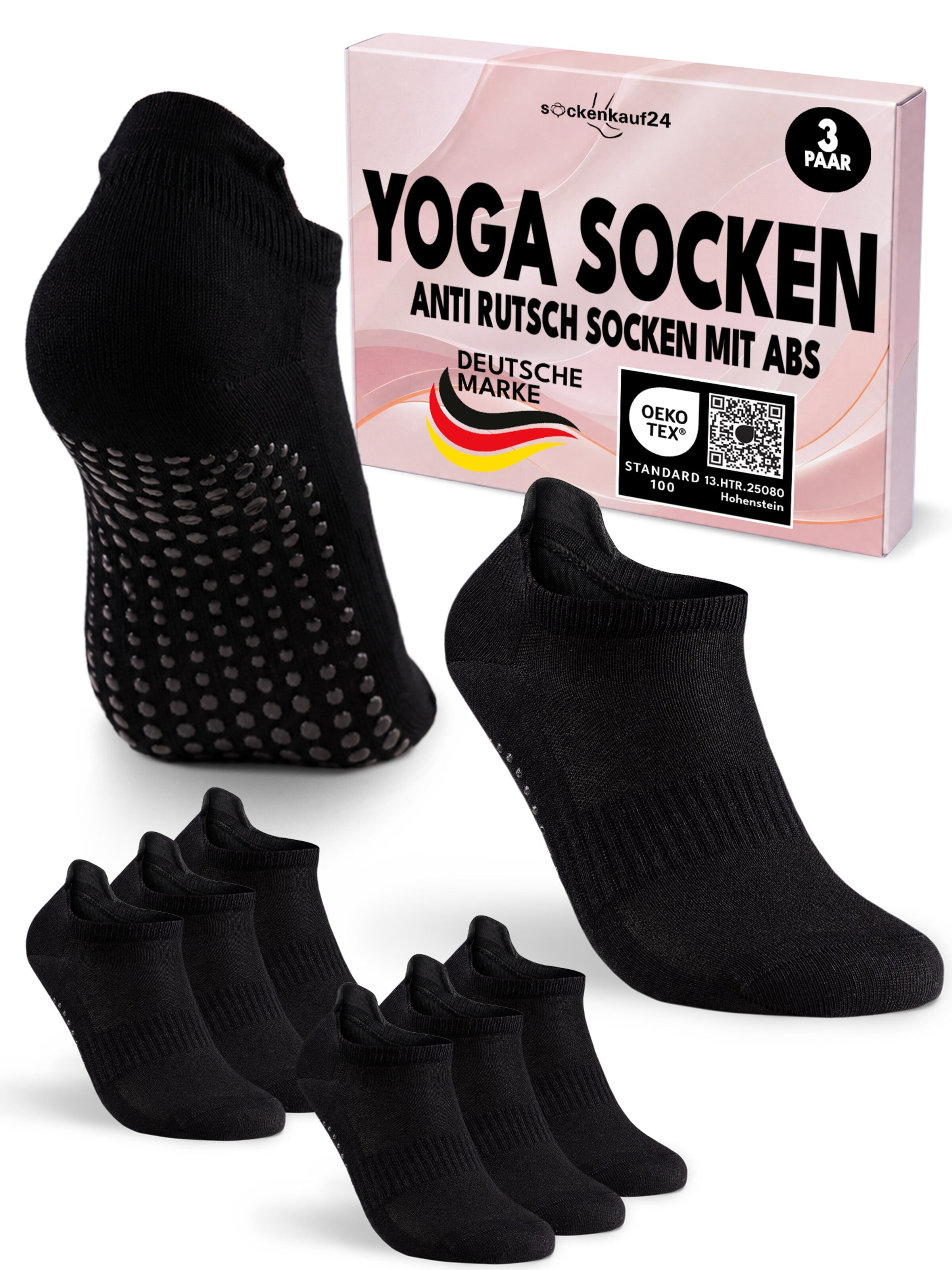 sockenkauf24 Athletic Socks 'Pilates & Yoga Sneaker Socken' in Black: front