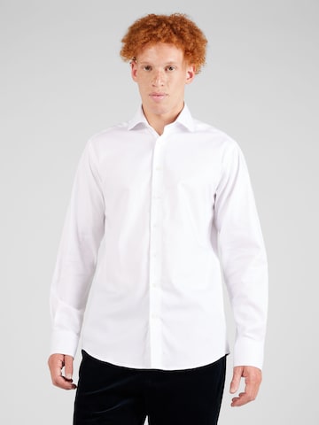 Bruun & Stengade جينز مضبوط قميص 'Miles' بلون أبيض: الأمام