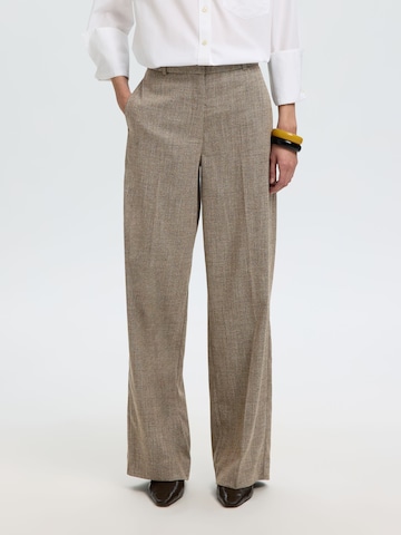 SELECTED - Pierna ancha Pantalón de pinzas en marrón: frente
