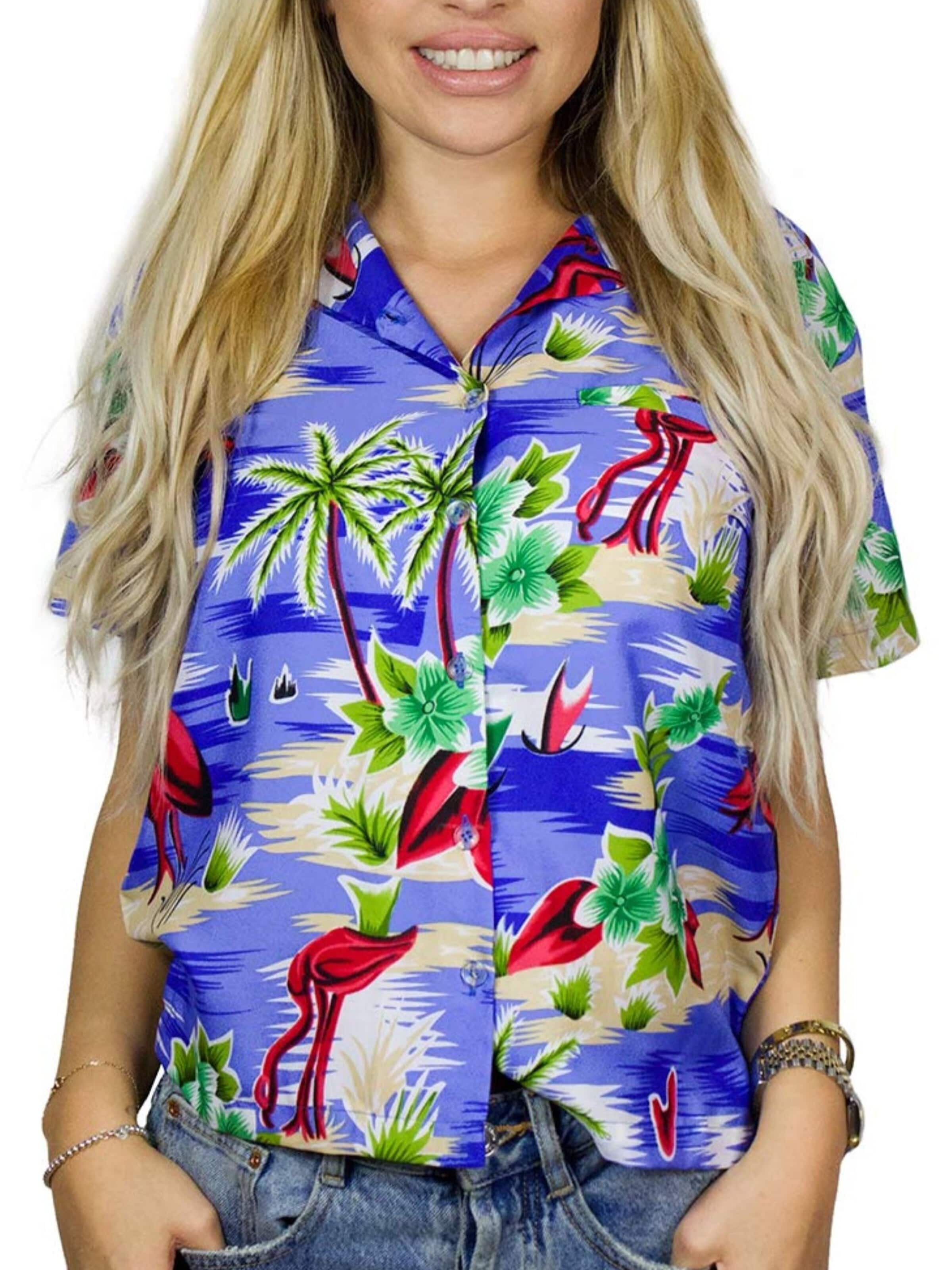 Camicia da donna 'Flamingos' di King Kameha in blu: frontale