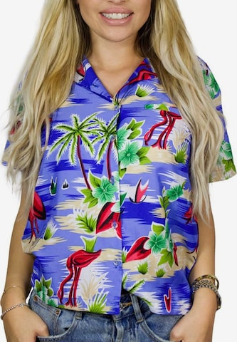 Camicia da donna 'Flamingos' di King Kameha in blu: frontale