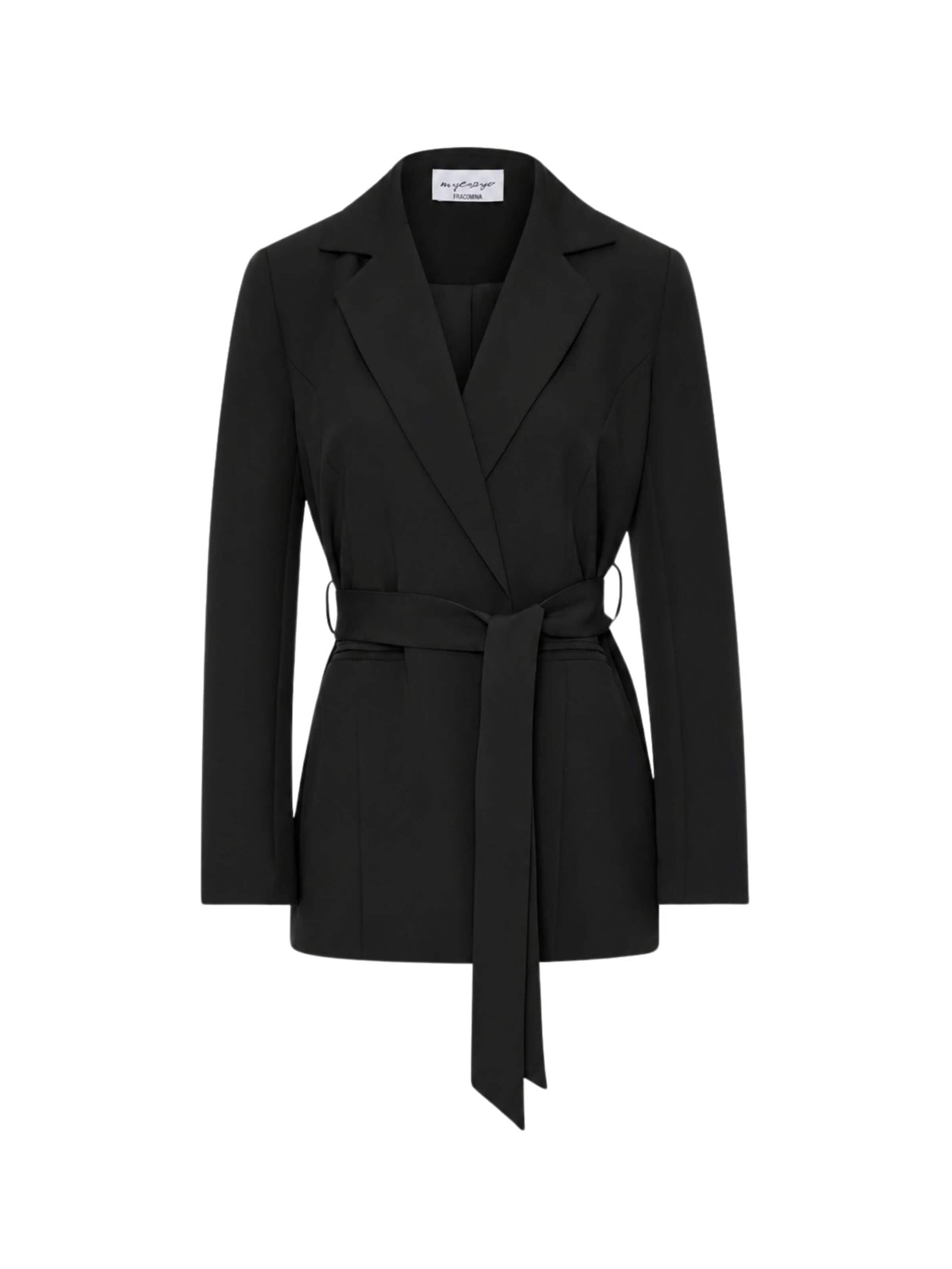 Fracomina Kavaj 'Regular fit double-breasted blazer with sash' i svart: framsida