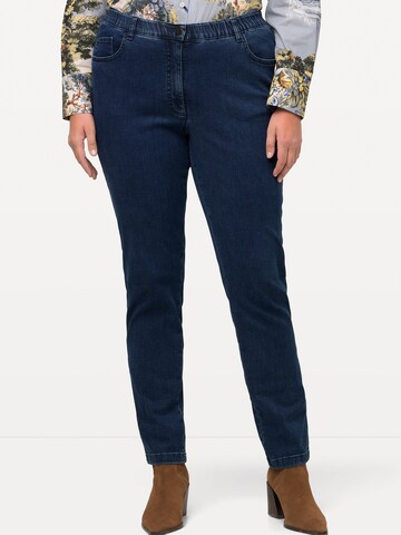 Ulla Popken Slimfit Jeans in Blauw: voorkant