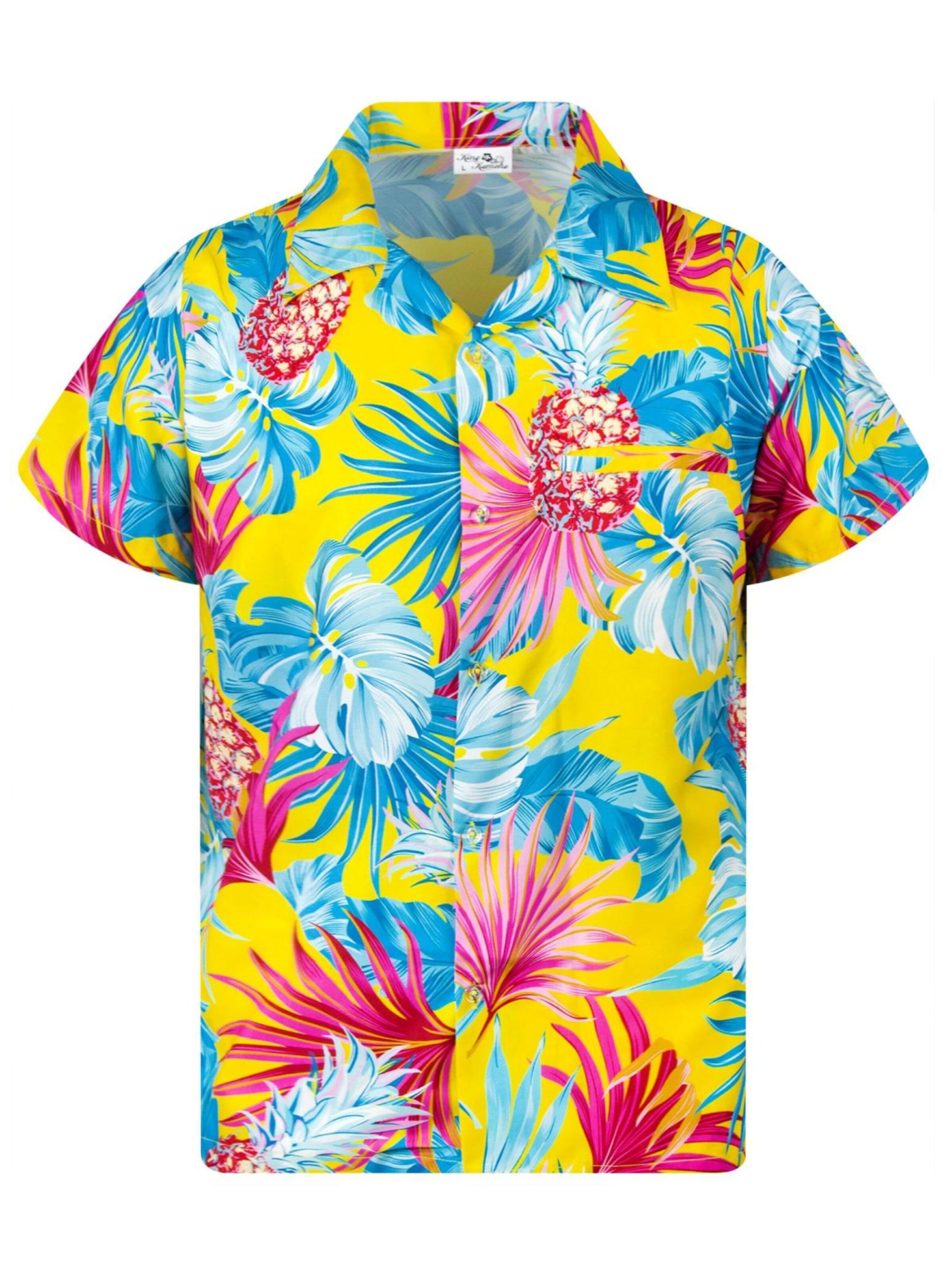 King Kameha Regular fit Button Up Shirt 'Pineapple Leaves' in Yellow: front