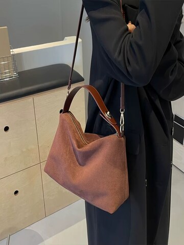 Hala Mode - Bolso de mano 'Zipper Faux Suede Pillow Shoulder and Crossbody Bag' en marrón