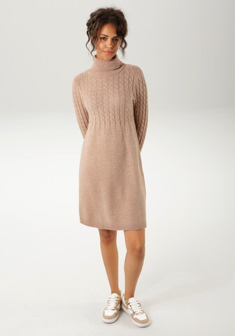 Aniston CASUAL Knitted dress in Beige: front