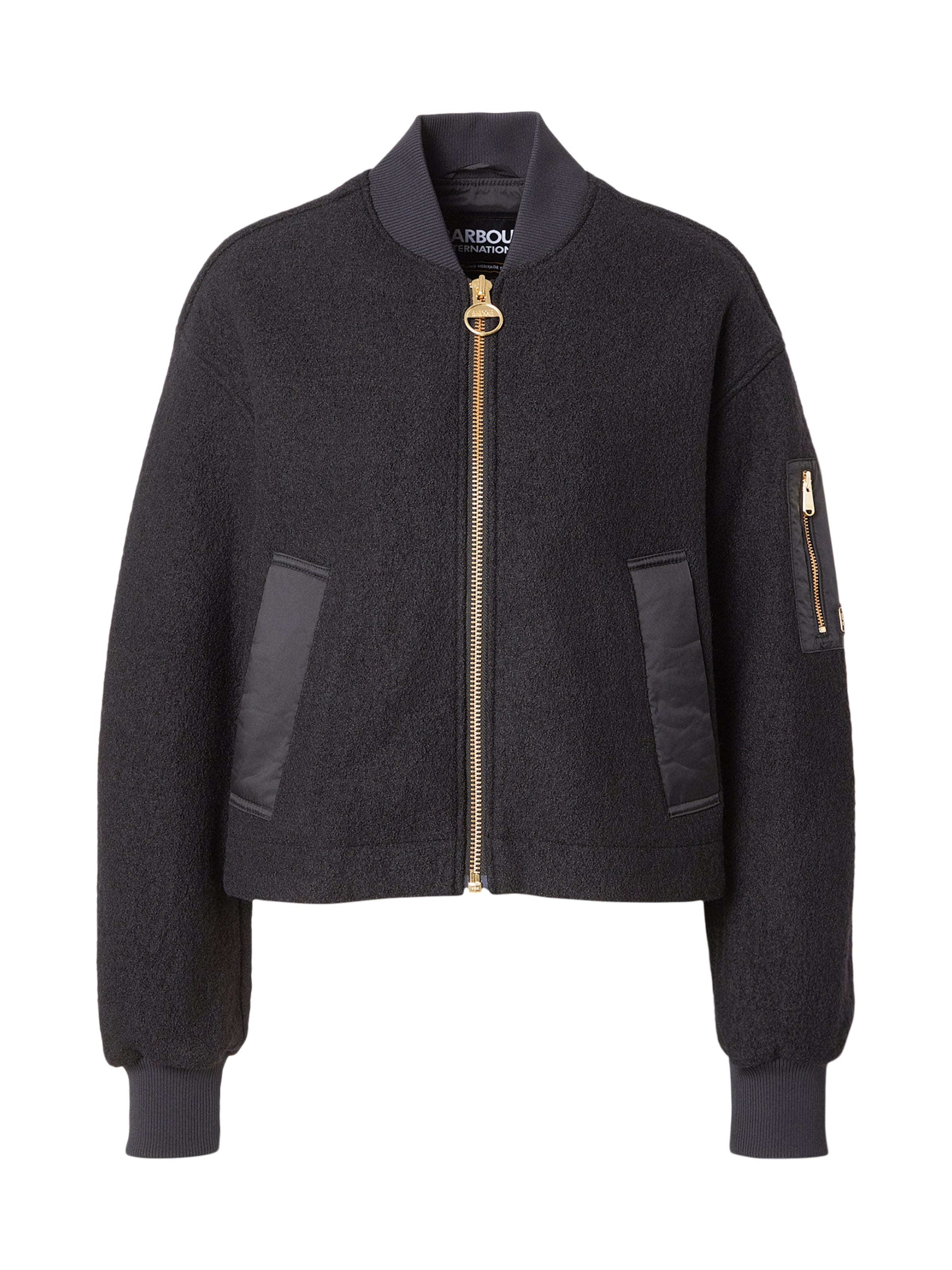 melns Barbour International Starpsezonu jaka 'Monique': no priekšpuses