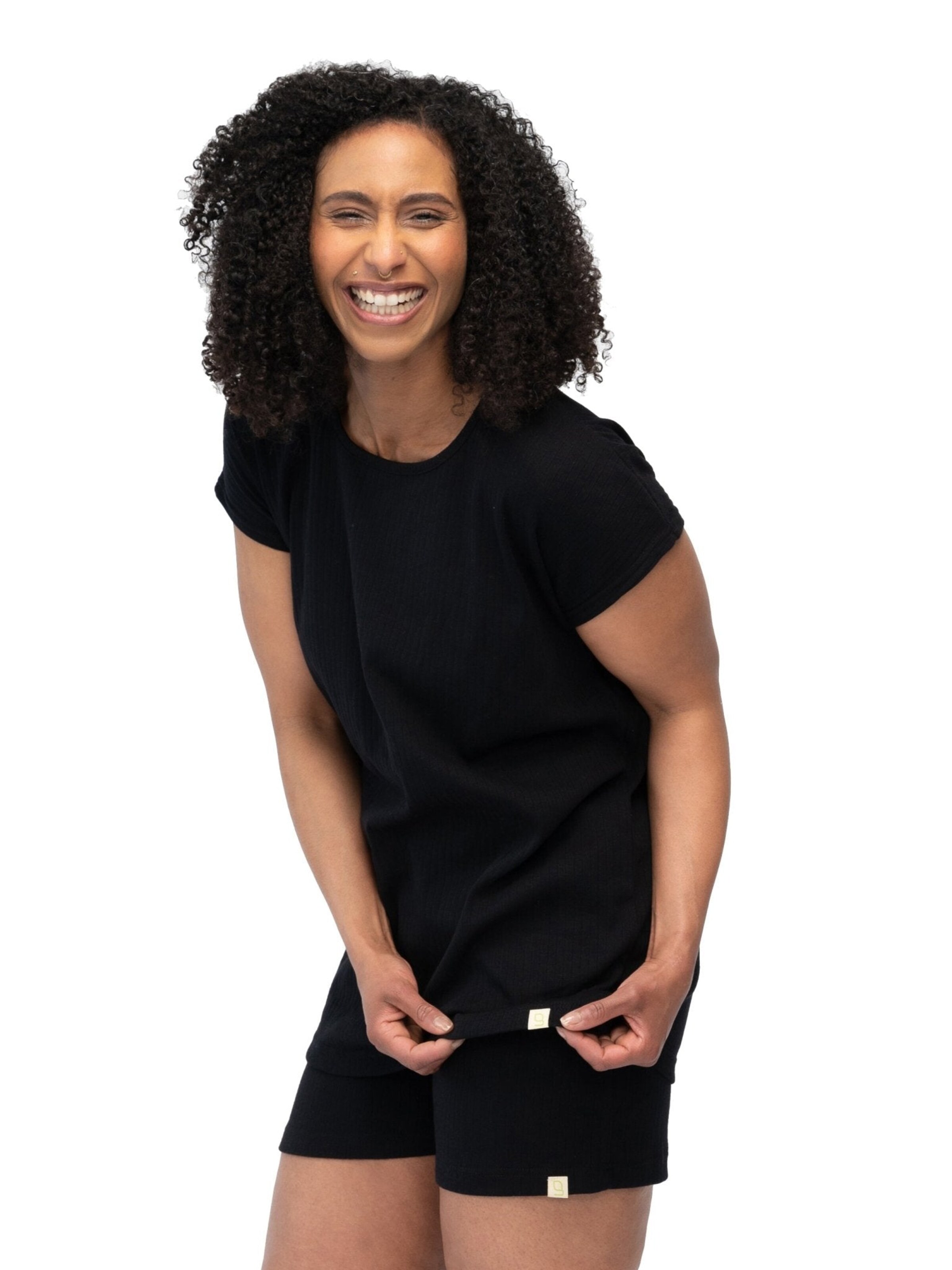 greenjama Pajama Shirt 'Lässiges T-Shirt aus Derby-Rib' in Black