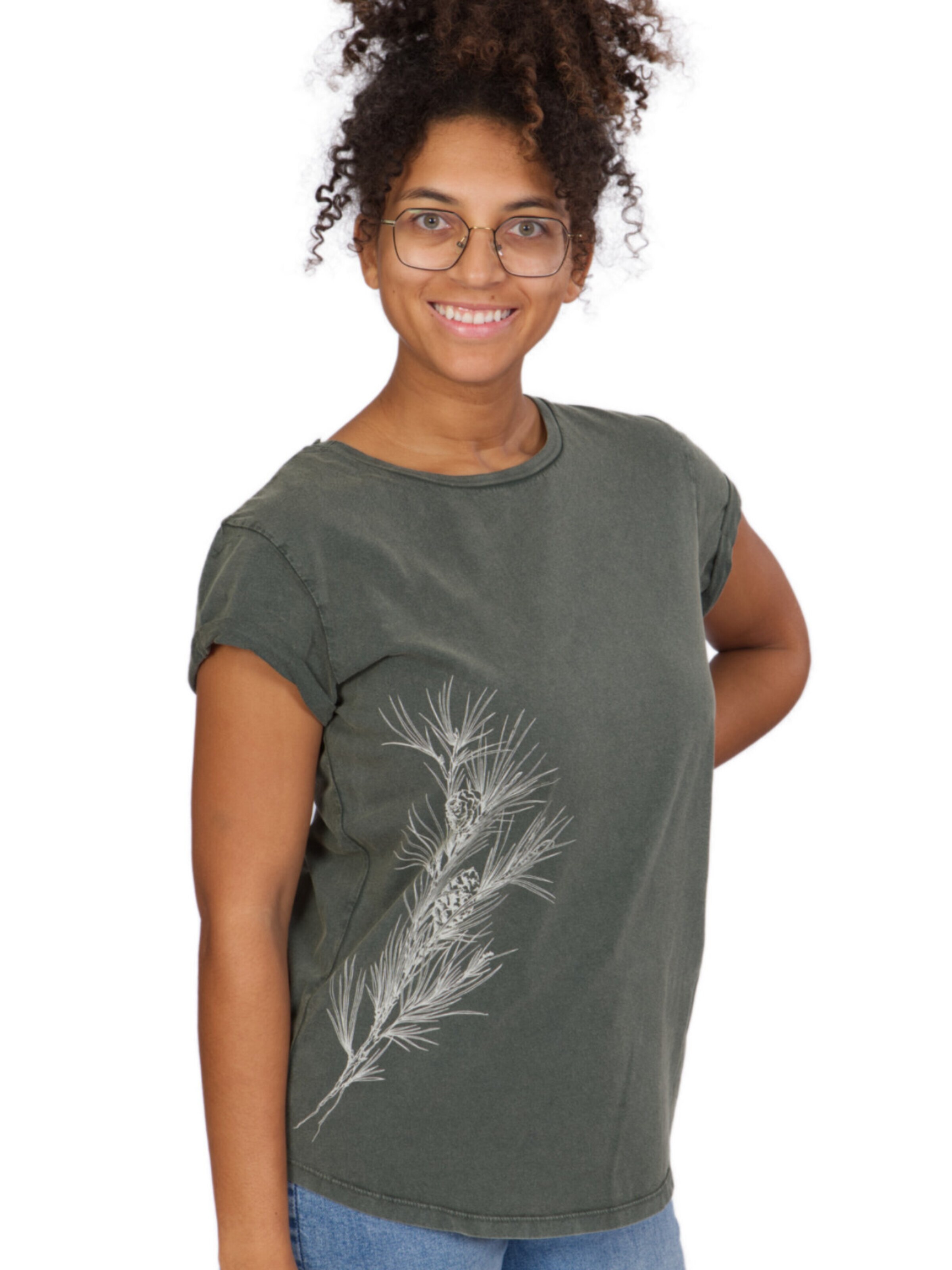 Maglietta 'Washed Green Pine Branch' di Life-Tree in verde