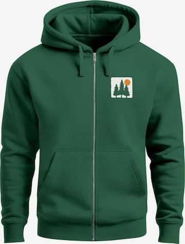 Neverless Zip-Up Hoodie 'Pine Trees' in Green: front