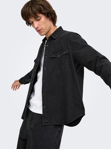 Only & Sons Regular fit Button Up Shirt 'ONSRAY' in Black