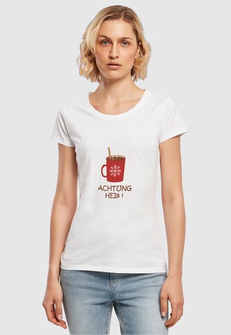 Merchcode Shirt 'Achtung heiss' in Wit: voorkant