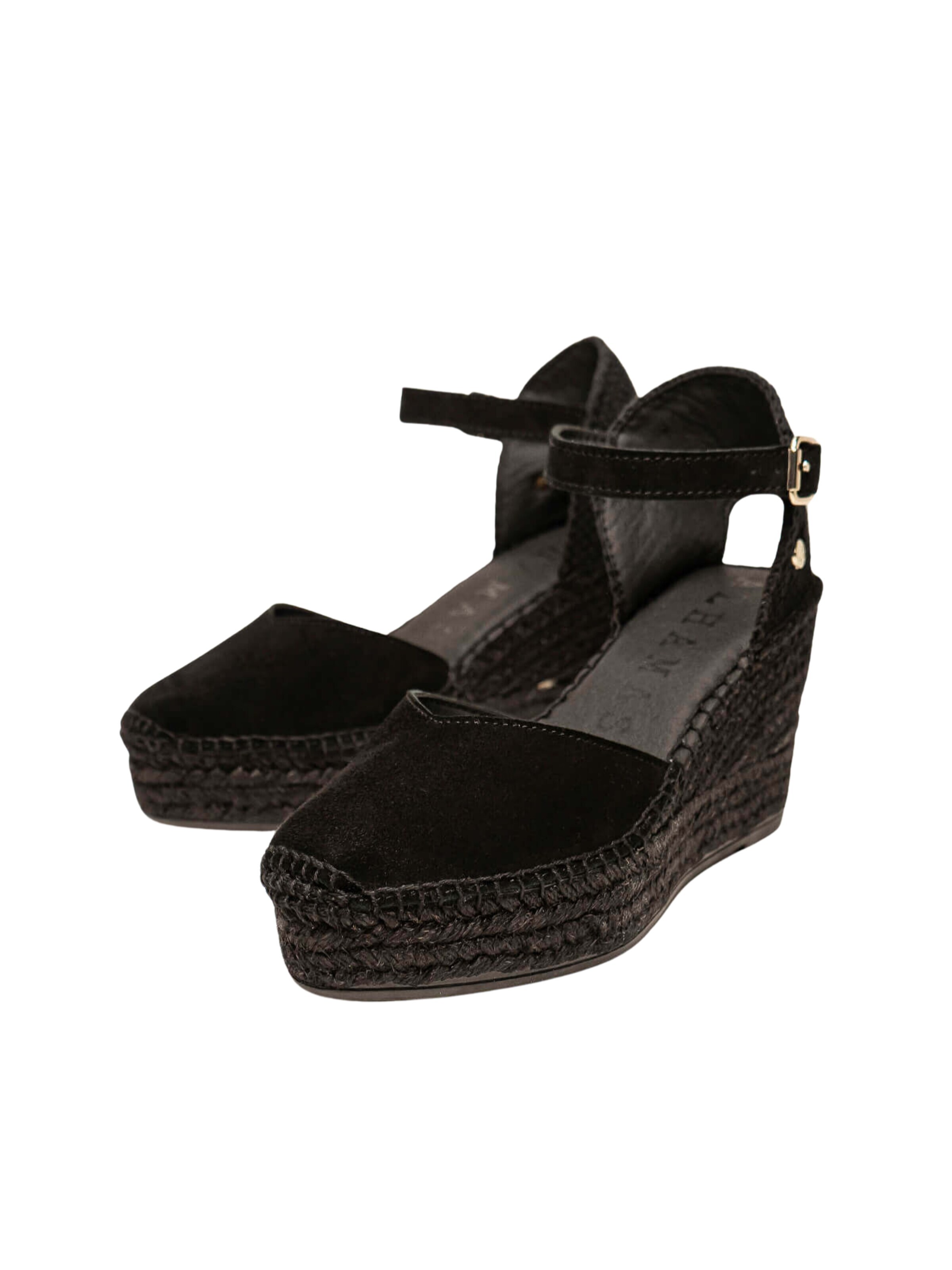 Alhamas Pumps 'Alpargata Cuña 8 cm Ante' in Zwart