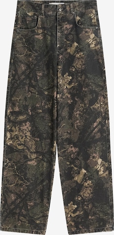 BershkaBaggy Hlače - zelena boja: prednji dio