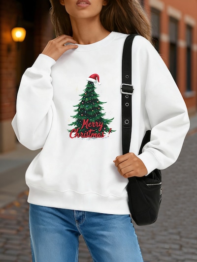 Pullover 'Women's Pullover with Christmas tree Print, Loose Fleece Pullover for Festival' GORHEY di colore bianco, Visualizzazione prodotti