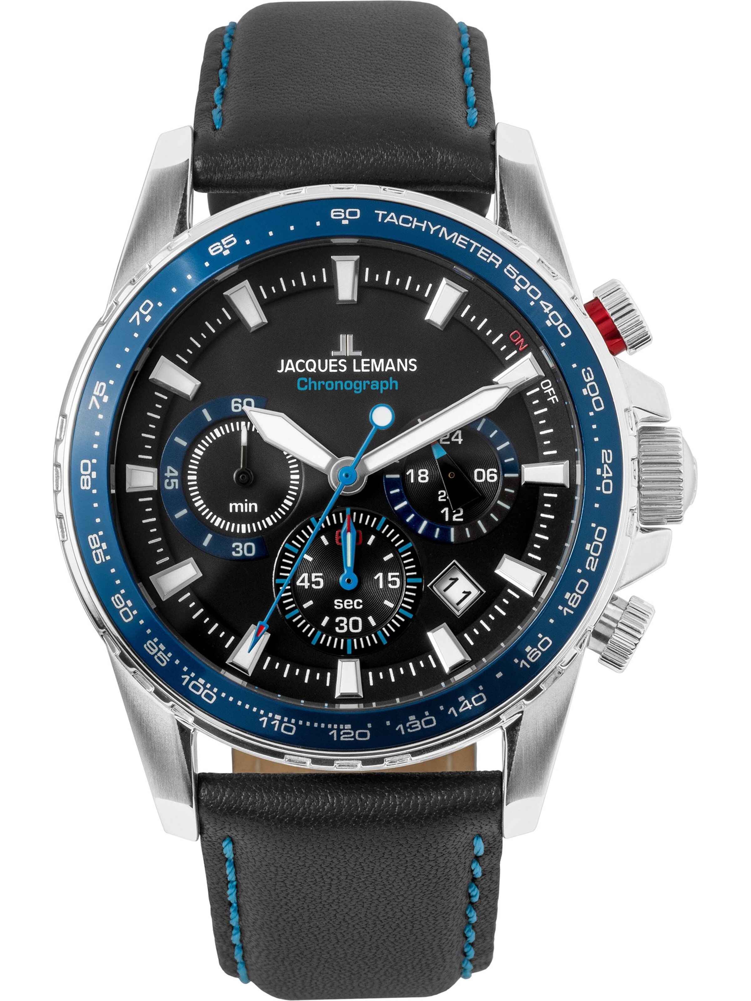 Jacques Lemans Analoguhr in Schwarz: Vorderseite