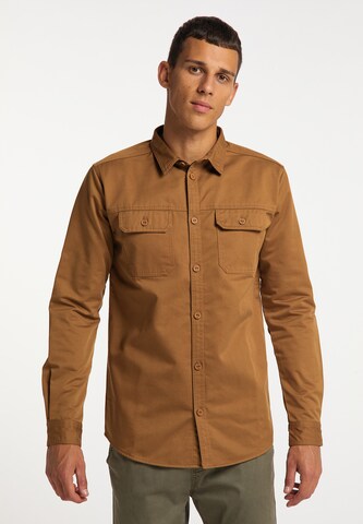 MO Regular fit Overhemd in Bruin: voorkant