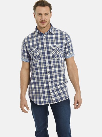 Jan Vanderstorm Comfort fit Button Up Shirt ' Leidulf ' in Blue: front