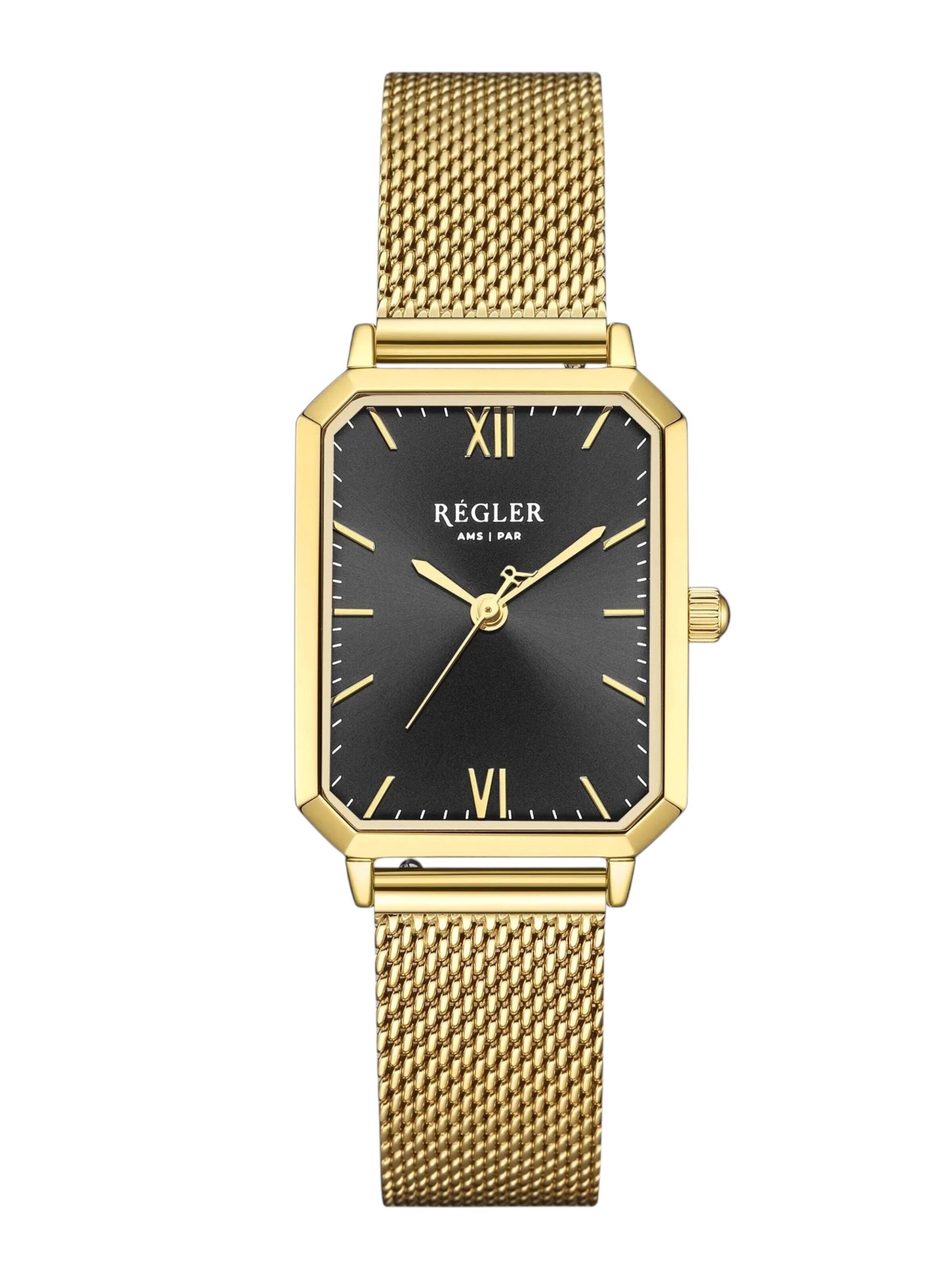 Régler Analoguhr 'Élégance Gold Mesh - Black'‌‌ in Gold: Vorderseite