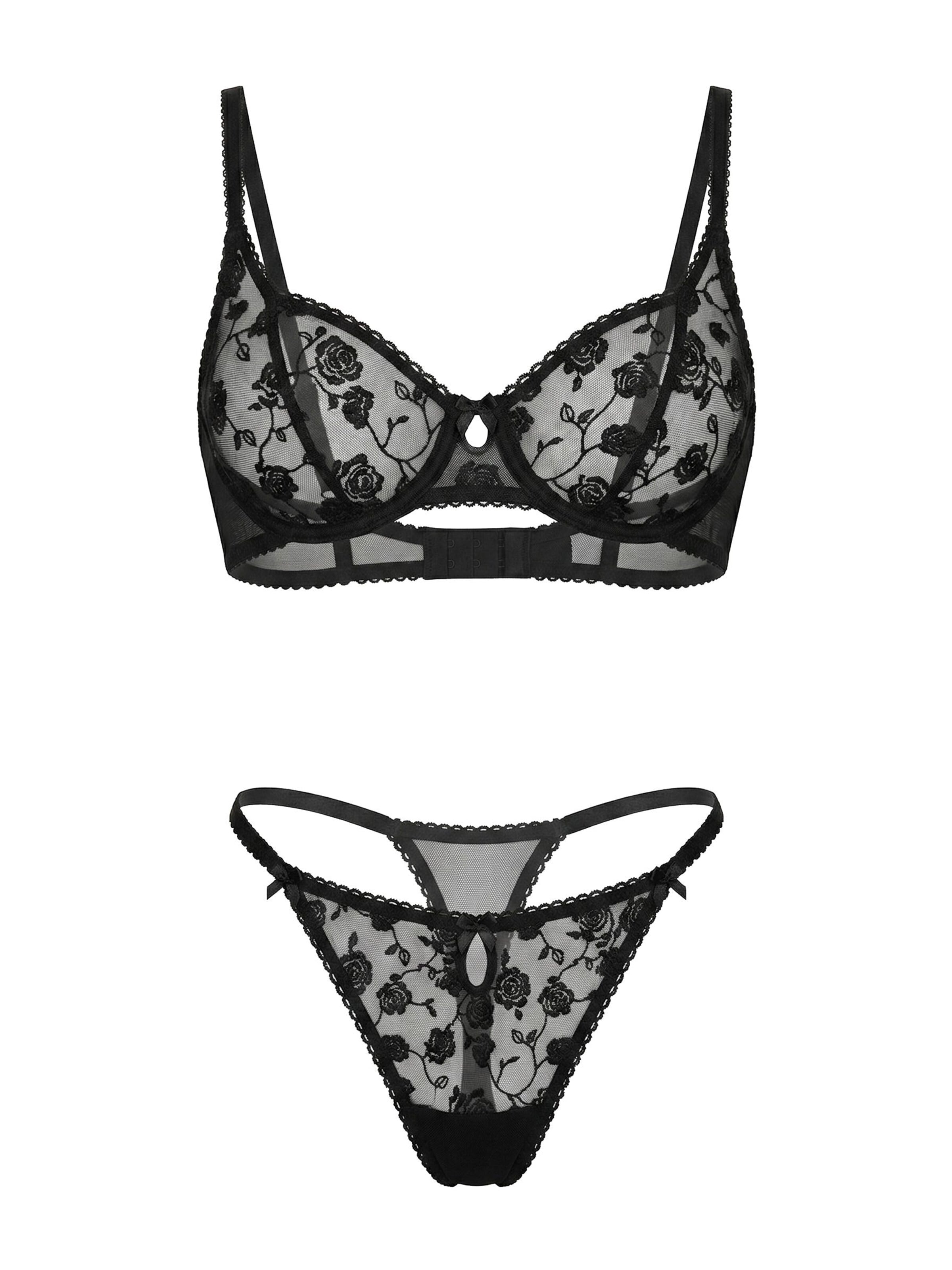 L.BEV Balconette Underwear Sets 'Rosa' in Black: front