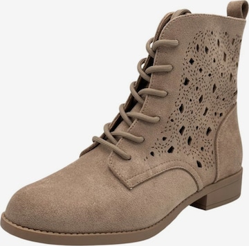 Nowaland Lace-Up Ankle Boots in Beige: front