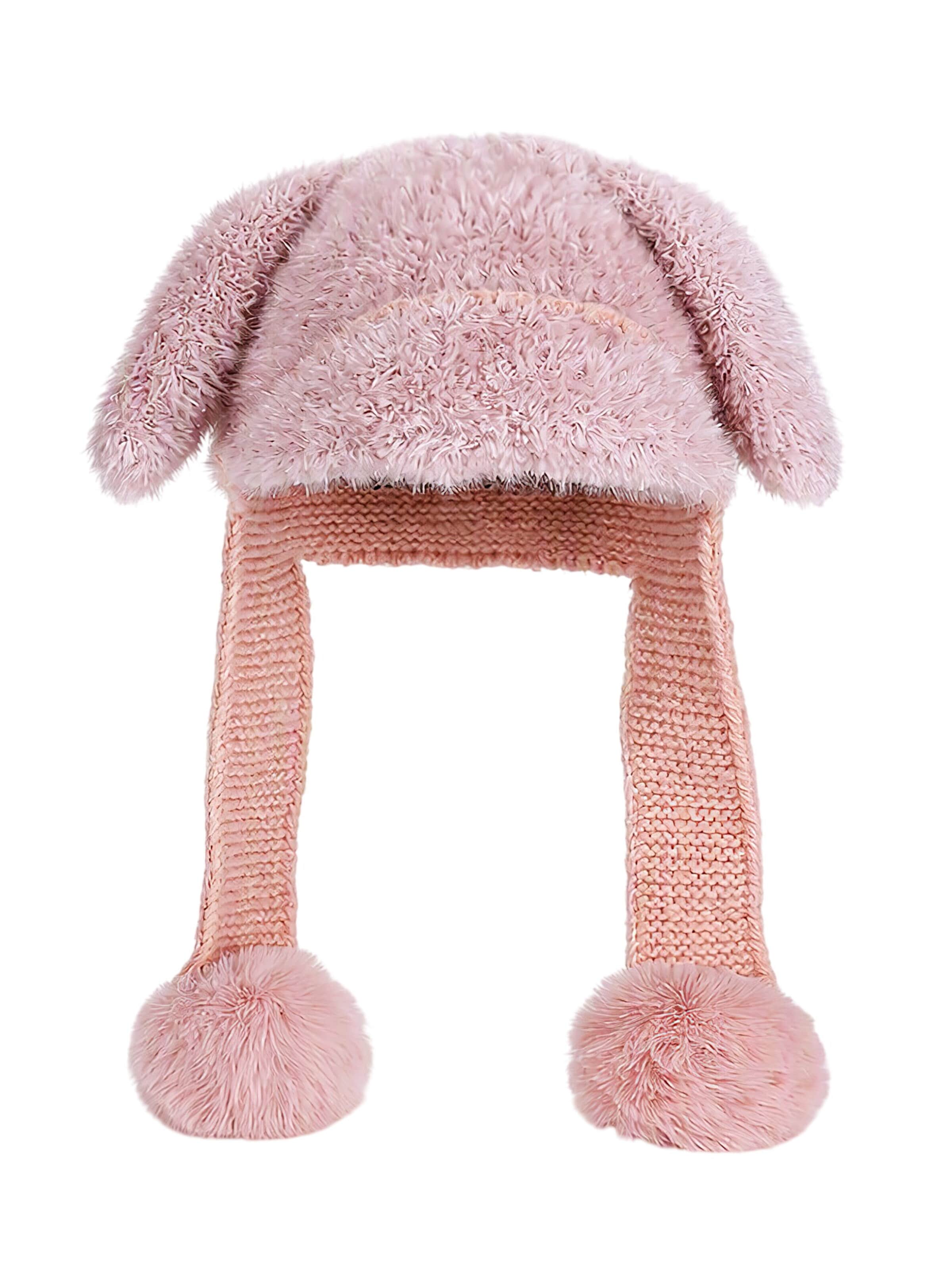 Magicshe Hat 'Warme Kunstfell-Wintermütze mit Ohrenklappen und Hasenohren' in Pink: front