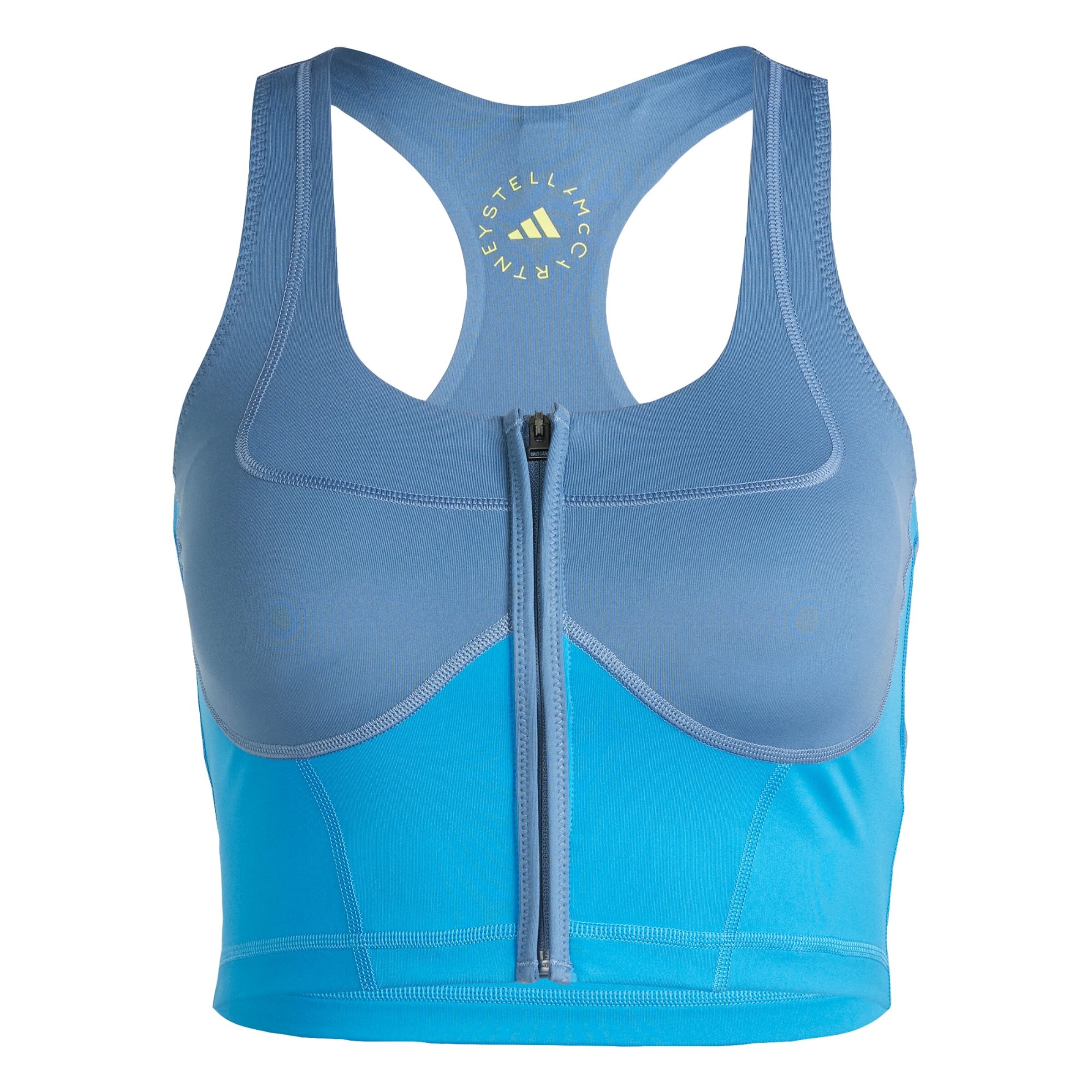 ADIDAS BY STELLA MCCARTNEY Sporttop 'Two-Tone Zipped Crop' in Blau: Vorderseite