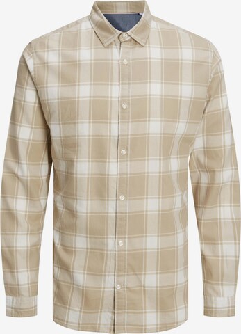JACK & JONES Slim fit Button Up Shirt 'GINGHAM' in Beige: front